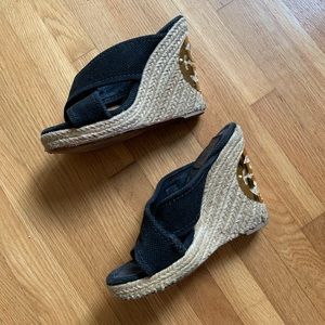 Tory Burch Black ‘Bailey’ Logo Wedge Size 5